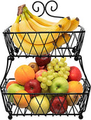 SORBUS FRUIT BASKET DISPLAY STAND, 2-TIER - RECTANGULAR ANTIQUE METAL - BLACK - Like New