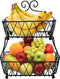 SORBUS FRUIT BASKET DISPLAY STAND, 2-TIER - RECTANGULAR ANTIQUE METAL - BLACK - Like New