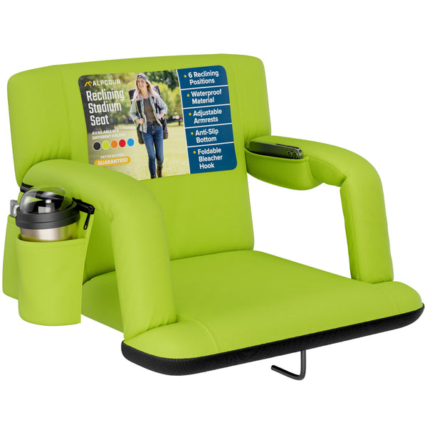 ALPCOUR RECLINING STADIUM SEAT – WIDE BLEACHER CHAIR – 21" WIDE - LIME - Brand New