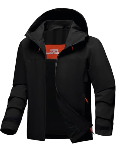 Bantrek Men's Rain Jacket Waterproof Windbreaker Hooded Softshell - Black - XL - Like New