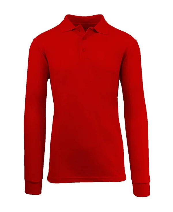 GALAXY BY HARVIC MEN'S LONG SLEEVE PIQUE POLO SHIRT - SIZE: MEN L - RED - Brand New