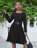 ARSHINER GIRLS LONG SLEEVE STRETCHY DRESS A LINE TWIRLY 12Y - BLACK - Brand New