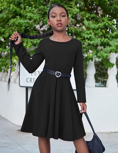 ARSHINER GIRLS LONG SLEEVE DRESS A LINE TWIRLY SKATER SCHOOL PARTY - 12Y - BLACK - Like New