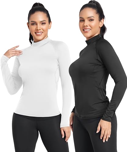 TELALEO 4 PACK WOMEN THERMAL LONG SLEEVE TOPS MOCK NECK SHIRTS FLEECE BLACK/WHT - Like New