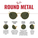 RAY-BAN ROUND METAL SUNGLASSES LENS WIDTH: 53MM - GUNMETAL GREEN - Like New