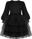 ARSHINER TODDLER TUTU FALL WINTER PUFF LONG SLEEVE TULLE DRESSES 2T - BLACK - Like New