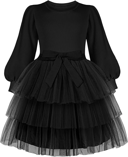 ARSHINER TODDLER TUTU FALL WINTER PUFF LONG SLEEVE TULLE DRESSES 2T - BLACK - Like New