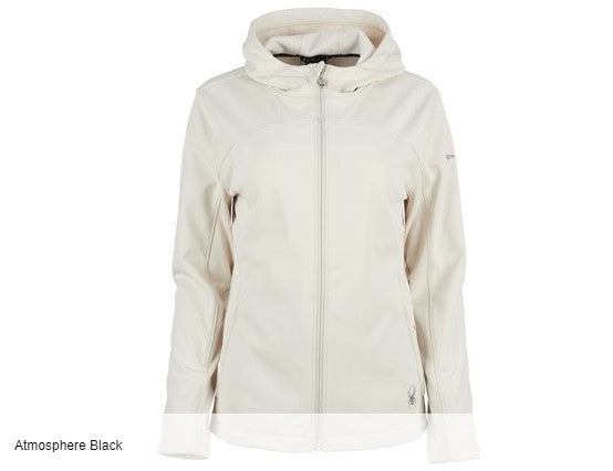 SPYDER WOMEN'S ALYCE SOFTSHELL JACKET WITH HOOD, ATOMSPHERE BLACK, X-LARGE - Brand New