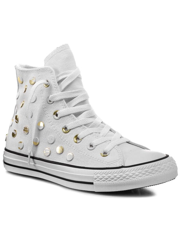 CONVERSE WOMENS STUDDED HIGH TOP CHUCK TAYLORS - SIZE: WOMEN 8 - WHITE - 547266C - Like New