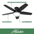 Hunter Fan 48 Inch 5-Blade Ceiling Fan, Light, Low Profile, Remote - Matte Black - Brand New