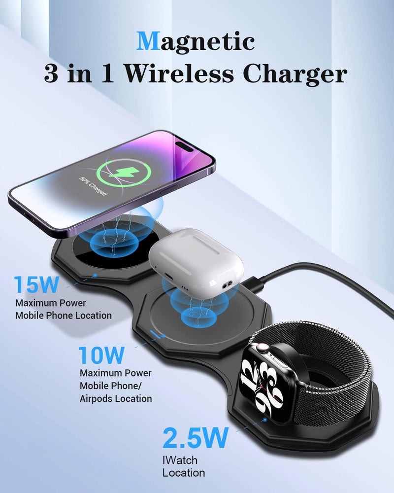 IMPUVERS 3 in 1 Magnetic Foldable Wireless Charging Station - Black Like New