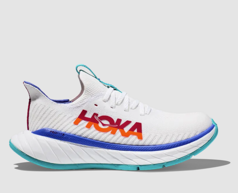 Women's HOKA One One Carbon X 3 Running Shoes 1123193/WFM Size 8.5 WHITE/ORANGE Like New