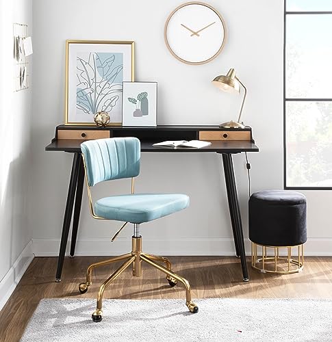 LumiSource Tania Task Office Chair with Wheels, Velvet, Light Blue Velvet - Like New