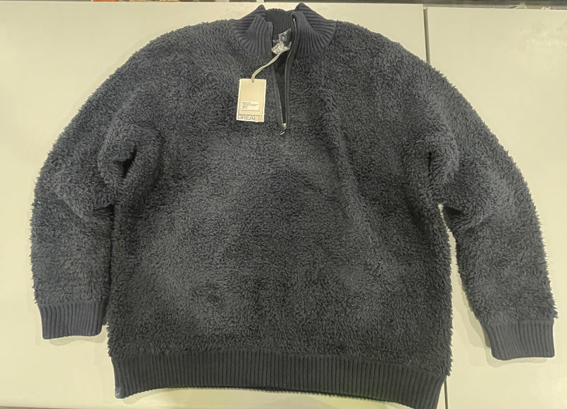 BAREFOOT DREAMS COZYCHIC SHEARLING HALF ZIP SWEATER SIZE: WOMEN XL - INDIGO - Brand New