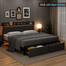 GARVEE KING GRAY METAL TUFTED PLATFORM BED STORAGE WITH HEADBOARD - GRAY - Like New