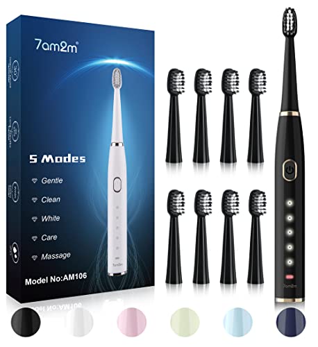 7AM2M Sonic Electric Toothbrush 8 Brush Heads 5 modes Fast Charge AM106 - Black Like New