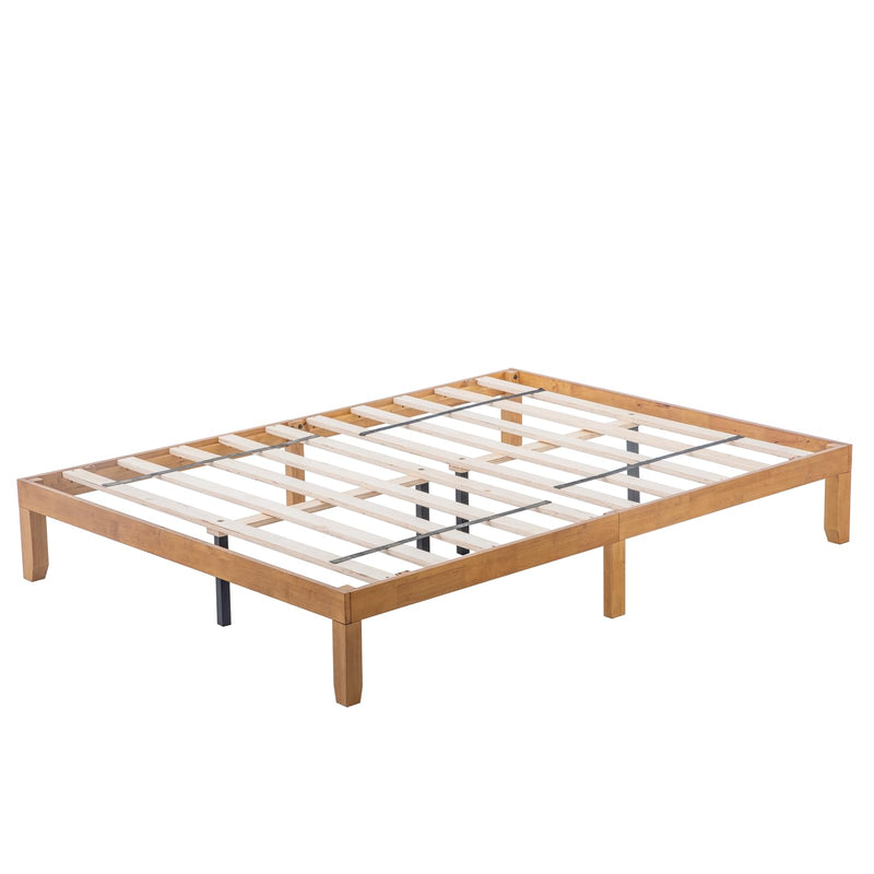 SPNFLYINN Classic Solid Wood Platform Bed Frame Wood SLAT Support Queen - Brown - Like New