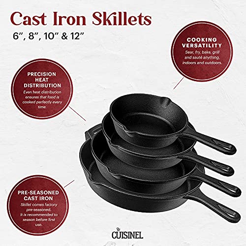 Cuisinel Cast Iron Skillets Set - 6"+8"+10+12"-Inch + Glass Lids + Silicone - Like New