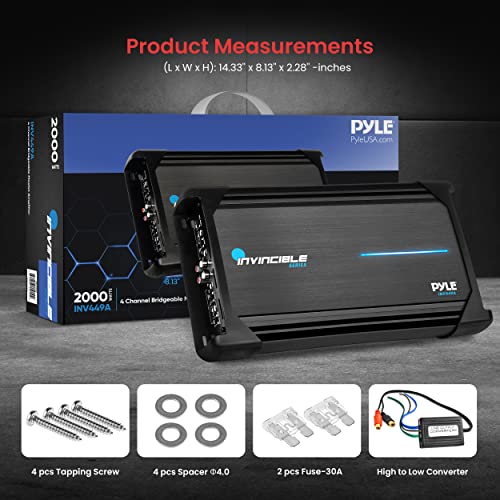 PYLE 14” CLASS AB MOSFET AMPLIFIER - 4 CHANNEL 2000 WATTS - BLACK - Like New