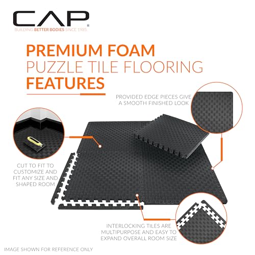CAP BARBELL INTERLOCKING EVA FOAM EXERCISE PUZZLE MAT 24" X 24" - TATAMI - BLACK - Brand New