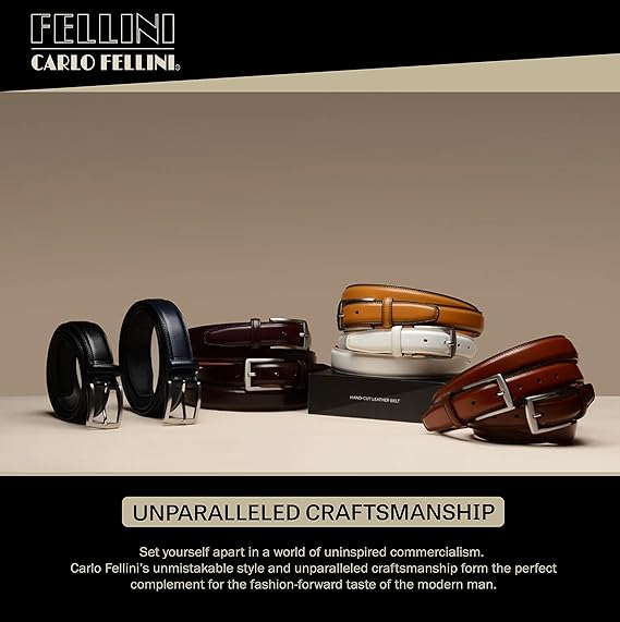 CARLO FELLINI MEN'S DRESS BELT HAND MADE 100% COW LEATHER BELT 38/40 - MAHOGANY - Like New