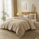AMWAN COMFORTER SET FULL SIZE 3 PIECE FARMHOUSE KHAKI AMV002KF - KHAKI - Brand New