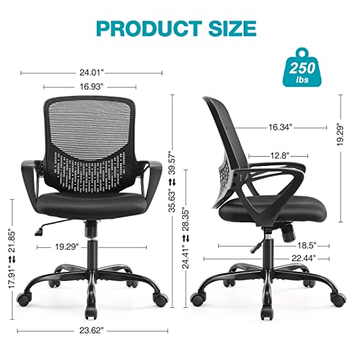 JHK DESK COMPUTER CHAIR WITH WHEELS ERGONOMIC HOME OFFICE CHAIR LUMBAR - BLACK - Like New