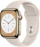APPLE WATCH SERIES 8 GPS + CELL 41MM GOLD STAINLESS STEEL STARLIGHT BAND S/M - Like New