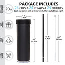 Volhoply Tumbler Lid Straw 24 Pack Double Wall Clear Plastic Tumblers - Black - Brand New