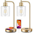 BOSCEOS SET OF 2 WIRELESS CHARGING INDUSTRIAL TABLE LAMPS - GOLD - Like New