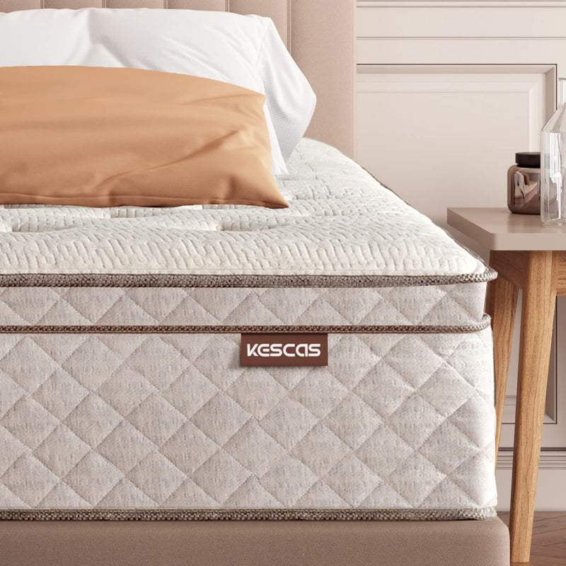 KESCAS 12 INCH MEMORY FOAM HYBRID QUEEN - CREME - Like New