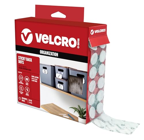 VELCRO BRAND DOTS WITH ADHESIVE WHITE 200 PK 3/4" CIRCLES STICKY BACK - WHITE - Brand New