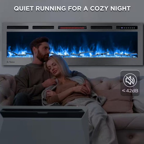 TURBRO 60 IN SMART WI-FI INFRARED ELECTRIC FIREPLACE - SILVER - Like New