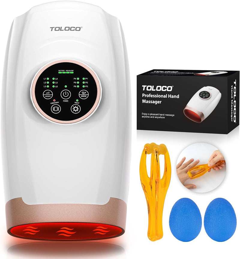 TOLOCO Hand Massager Cordless with Heat and Air Compression Arthritis White Like New