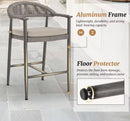 COSTWAY ALUMINUM BAR STOOL REMOVABLE CUSHION OLEFIN ROPE WOVEN SEAT 4PK - GRAY - Like New