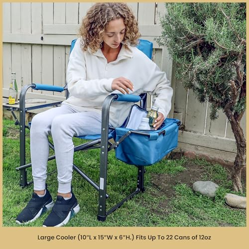 ARROWHEAD OUTDOOR Folding Chair w/Side Table & Integrated Cooler - Blue - Like New