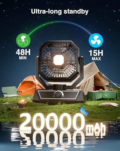 MERIIED PORTABLE CAMPING FAN WITH 20000MAH RECHARGEABLE BATTERY HHM-01 - BLACK - Like New