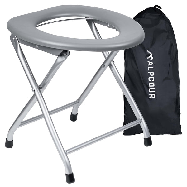 ALPCOUR PORTABLE TOILET SEAT COMMODE W/BUILT-IN BAG RACK ALPCOUR PTSMGY - GRAY - Like New
