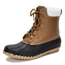 B07HN54NWG DKSUKO Women's Lace UP Two-Tone Snow Rain Duck Boots Size 8 Black - Like New