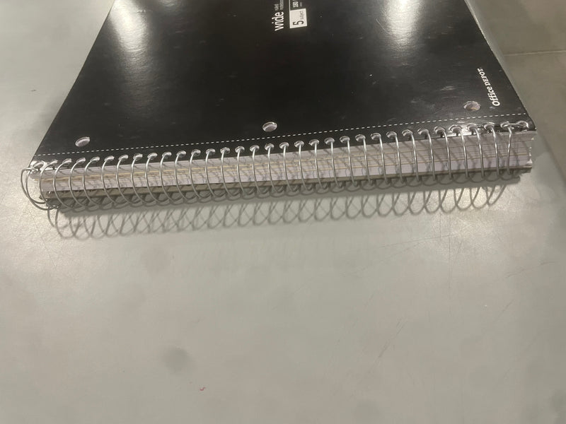 OFFICE DEPOT WIREBOUND NOTEBOOK 8" X 10-1/2", WIDE RULED, 180 SHEETS - BLACK - Like New