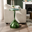 HOMES INSIDE + OUT HALRIC MODERN 24" TALL END TABLE IRON METAL BASE CHROME GREEN - Like New