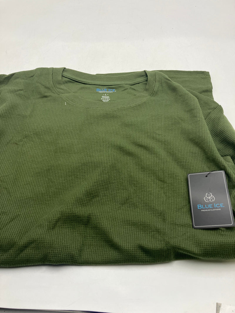 BLUE ICE WAFFLE KNIT LONG SLEEVE SHIRT - SIZE: MEN L - OLIVE - Brand New