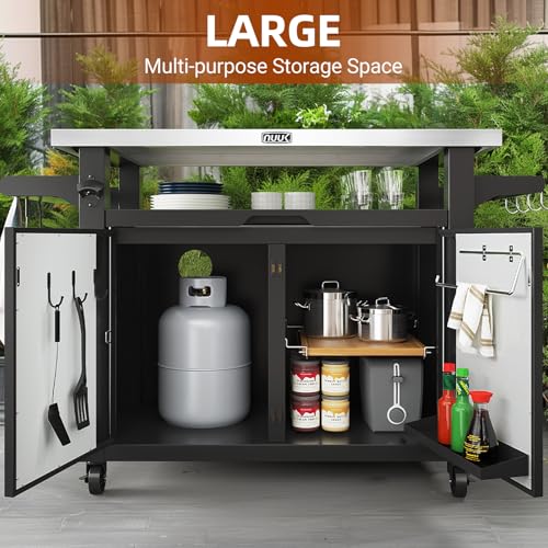 NUUK OUTDOOR GRILL CART STORAGE CABINET KITCHEN ISLAND PREP TABLE MC810A - BLACK - Like New