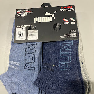 PUMA 6 PAIRS OF LOW CUT MEN'S SHOE SOCK SIZE 10-13 - GRAY/DARK BLUE/LIGHT BLUE - Brand New