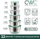 COOK WITH COLOR STAINLESS STEEL MIXING BOWLS WITH LIDS 12 PIECES - SAGE - Like New