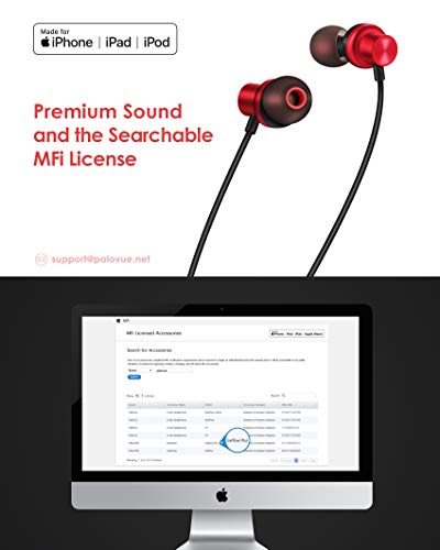 PALOVUE LIGHTNING HEADPHONES LIGHTNING HEADSET MFI EARFLOWPLUS METALLIC RED - Like New