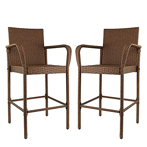 RAVENNA HOME SET OF 2 OUTDOOR PATIO HIGH-BACK WEATHER RESISTANT PE WICKER BROWN - Like New