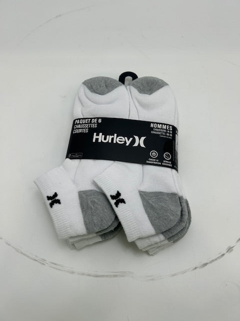 HURLEY MEN'S 6 PACK LOW CUT SOCKS - SIZE: MEN 10 - WHITE AND GRAY - Brand New