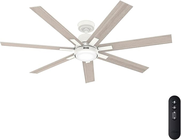 Hunter Fan Company 60" Ceiling Fan Light Kit Handheld Remote - MATTE FRESH WHITE - Like New