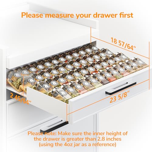 AMBIRD BAMBOO SPICE DRAWER ORGANIZER WITH NON-SLIP MAT,4 TIER, 2 SET JAR, BROWN - Brand New